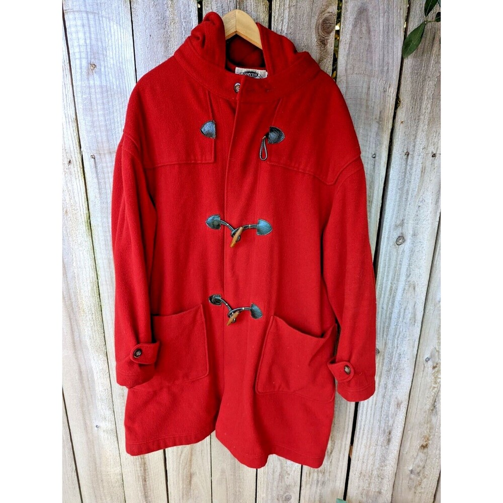 Smythe & Co. Coat Duffle Classic Felted Wool Hooded Toggle Closure Red Mediium